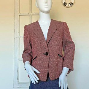 KASPER Pink & Black Textured Blazer 1-Button Office Formal Jacket Size 4P